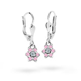 Dětské visací náušnice Danfil kytičky C2152 z bílého zlata s kamínky Pink, zapínání klapka
