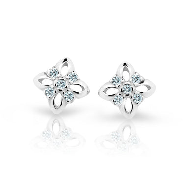 Dětské náušnice Danfil kytičky C2215 z bílého zlata s kamínky White, zapínání balónek