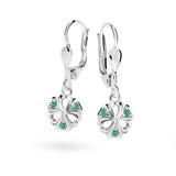 Dětské visací náušnice Danfil kytičky C2230 z bílého zlata s kamínky Emerald Green, zapínání klapka