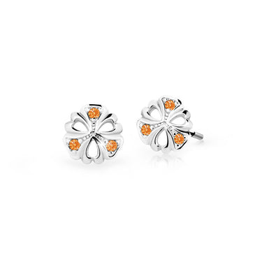 Dětské náušnice Danfil kytičky C2230 z bílého zlata s kamínky Orange, zapínání puzeta