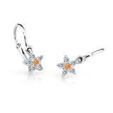 Dětské náušnice Danfil hvězdičky C2118 z bílého zlata s kamínkem Orange, zapínání brizura