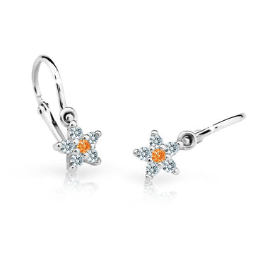 Dětské náušnice Danfil hvězdičky C2118 z bílého zlata s kamínkem Orange, zapínání brizura