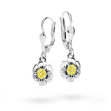 Dětské visací náušnice Danfil kytičky C2151 z bílého zlata s kamínkem Yellow, zapínání klapka