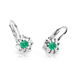 Dětské náušnice Danfil kytičky C2208 z bílého zlata s kamínkem Emerald Green, zapínání klapka