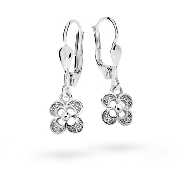 Dětské visací náušnice Danfil kytičky C2200 z bílého zlata s kamínky White, zapínání klapka