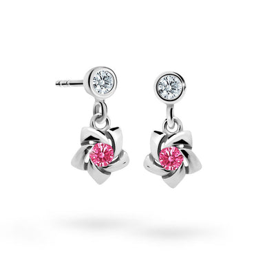 Dětské visací náušnice Danfil C2201 z bílého zlata s kamínkem Tcf Red, zapínání puzeta