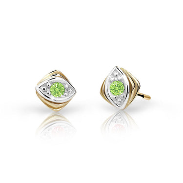 Dětské náušnice Danfil C1897 ze žlutého zlata s kamínkem Peridot Green, zapínání balónek