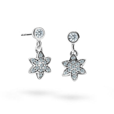 Dětské visací náušnice Danfil kytičky C2206 z bílého zlata s kamínky White, zapínání balónek