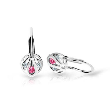 Dětské náušnice Danfil C2265 z bílého zlata s kamínkem Tcf Red, zapínání klapka