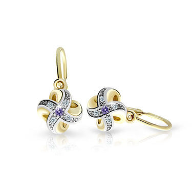 Dětské náušnice Danfil C2262 ze žlutého zlata s kamínkem Amethyst, zapínání brizura