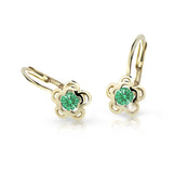Dětské náušnice Danfil kytičky C2204 ze žlutého zlata s kamínkem Emerald Green, zapínání klapka