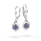 Dětské visací náušnice Danfil kytičky C2151 z bílého zlata s kamínkem Amethyst, zapínání klapka