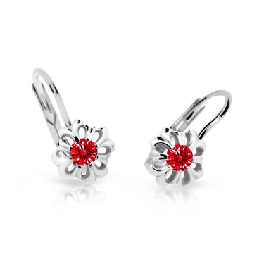 Dětské náušnice Danfil kytičky C2208 z bílého zlata s kamínkem Ruby Dark, zapínání klapka