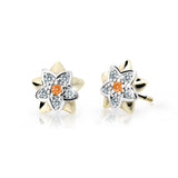 Dětské náušnice Danfil kytičky C2210 ze žlutého zlata s kamínkem Orange, zapínání balónek