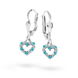 Dětské visací náušnice Danfil srdíčka C2157 z bílého zlata s kamínky Mint Green, zapínání klapka