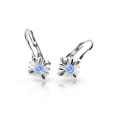Dětské náušnice Danfil C2261 z bílého zlata s kamínkem Arctic Blue, zapínání klapka