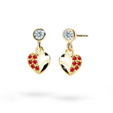 Dětské visací náušnice Danfil srdíčka C2160 ze žlutého zlata s kamínky Ruby Dark, zapínání balónek