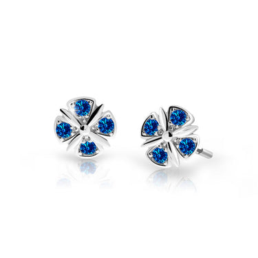 Dětské náušnice Danfil C2245 z bílého zlata s kamínky Dark Blue, zapínání balónek