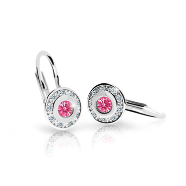 Dětské náušnice Danfil C2400 z bílého zlata s kamínkem Tcf Red, zapínání klapka