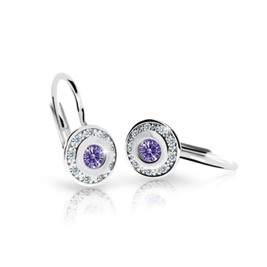 Dětské náušnice Danfil C2400 z bílého zlata s kamínkem Amethyst, zapínání klapka