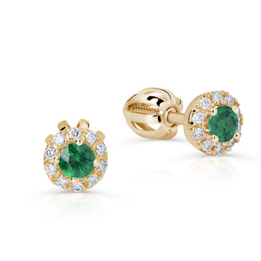 Zlaté dámské náušnice DF 3100, smaragd s diamanty , žluté zlato