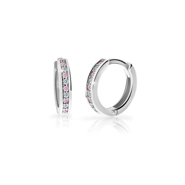 Dětské náušnice Danfil kroužky C3342 z bílého zlata s kamínky Pink