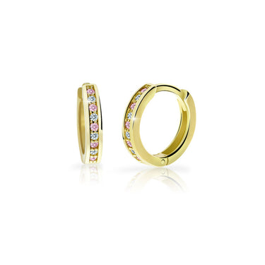 Dětské náušnice Danfil kroužky C3342 ze žlutého zlata s kamínky Pink