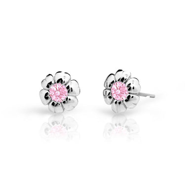 Dětské náušnice Danfil kytičky C2151 z bílého zlata s kamínky Pink, zapínání balónek