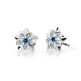 Dětské náušnice Danfil kytičky C2210 z bílého zlata s kamínky Dark Blue, zapínání puzeta