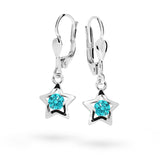 Dětské visací náušnice Danfil hvězdičky C1942 z bílého zlata s kamínky Mint Green, zapínání klapka