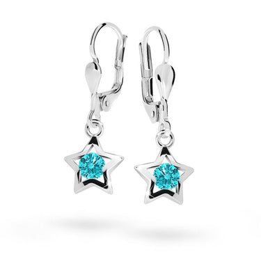 Dětské visací náušnice Danfil hvězdičky C1942 z bílého zlata s kamínky Mint Green, zapínání klapka