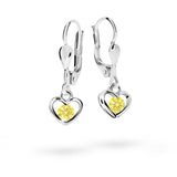 Dětské visací náušnice Danfil srdíčka C1943 z bílého zlata s kamínky Yellow, zapínání klapka
