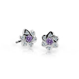 Dětské náušnice Danfil kytičky C2149 z bílého zlata s kamínky Amethyst, zapínání puzeta