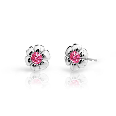 Dětské náušnice Danfil kytičky C2151 z bílého zlata s kamínky Tcf Red, zapínání balónek