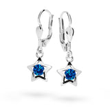 Dětské visací náušnice Danfil hvězdičky C1942 z bílého zlata s kamínky Dark Blue, zapínání klapka