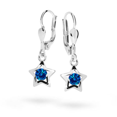 Dětské visací náušnice Danfil hvězdičky C1942 z bílého zlata s kamínky Dark Blue, zapínání klapka