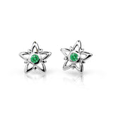 Dětské náušnice Danfil hvězdičky C1996 z bílého zlata s kamínky Emerald Green, zapínání balónek