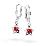 Dětské visací náušnice Danfil hvězdičky C1942 z bílého zlata s kamínky Ruby Dark, zapínání klapka