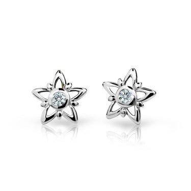 Dětské náušnice Danfil hvězdičky C1996 z bílého zlata s kamínky White, zapínání balónek