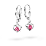Dětské visací náušnice Danfil srdíčka C1943 z bílého zlata s kamínky Tcf Red, zapínání klapka