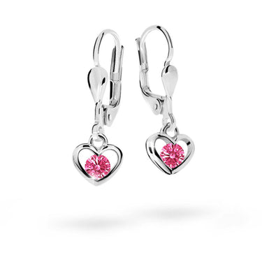 Dětské visací náušnice Danfil srdíčka C1943 z bílého zlata s kamínky Tcf Red, zapínání klapka