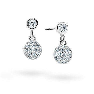 Dětské visací náušnice Danfil C2150 z bílého zlata s kamínky White, zapínání balónek