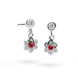 Dětské visací náušnice Danfil kytičky C2149 z bílého zlata s kamínky Ruby Dark, zapínání balónek