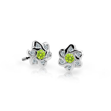 Dětské náušnice Danfil kytičky C2149 z bílého zlata s kamínky Peridot Green, zapínání balónek