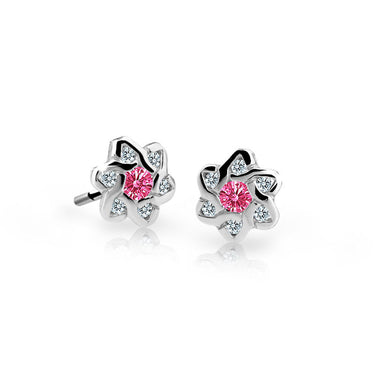 Dětské náušnice Danfil kytičky C2149 z bílého zlata s kamínky Tcf Red, zapínání balónek