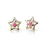 Dětské náušnice Danfil hvězdičky C1996 ze žlutého zlata s kamínky Tcf Red, zapínání balónek