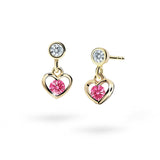 Dětské visací náušnice Danfil srdíčka C1943 ze žlutého zlata s kamínky Tcf Red, zapínání balónek