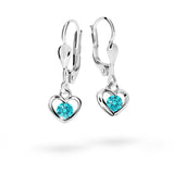 Dětské visací náušnice Danfil srdíčka C1943 z bílého zlata s kamínky Mint Green, zapínání klapka