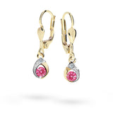 Dětské visací náušnice Danfil kapky C1898 ze žlutého zlata s kamínky Tcf Red, zapínání klapka
