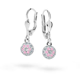 Dětské visací náušnice Danfil C2150 z bílého zlata s kamínky Pink, zapínání klapka